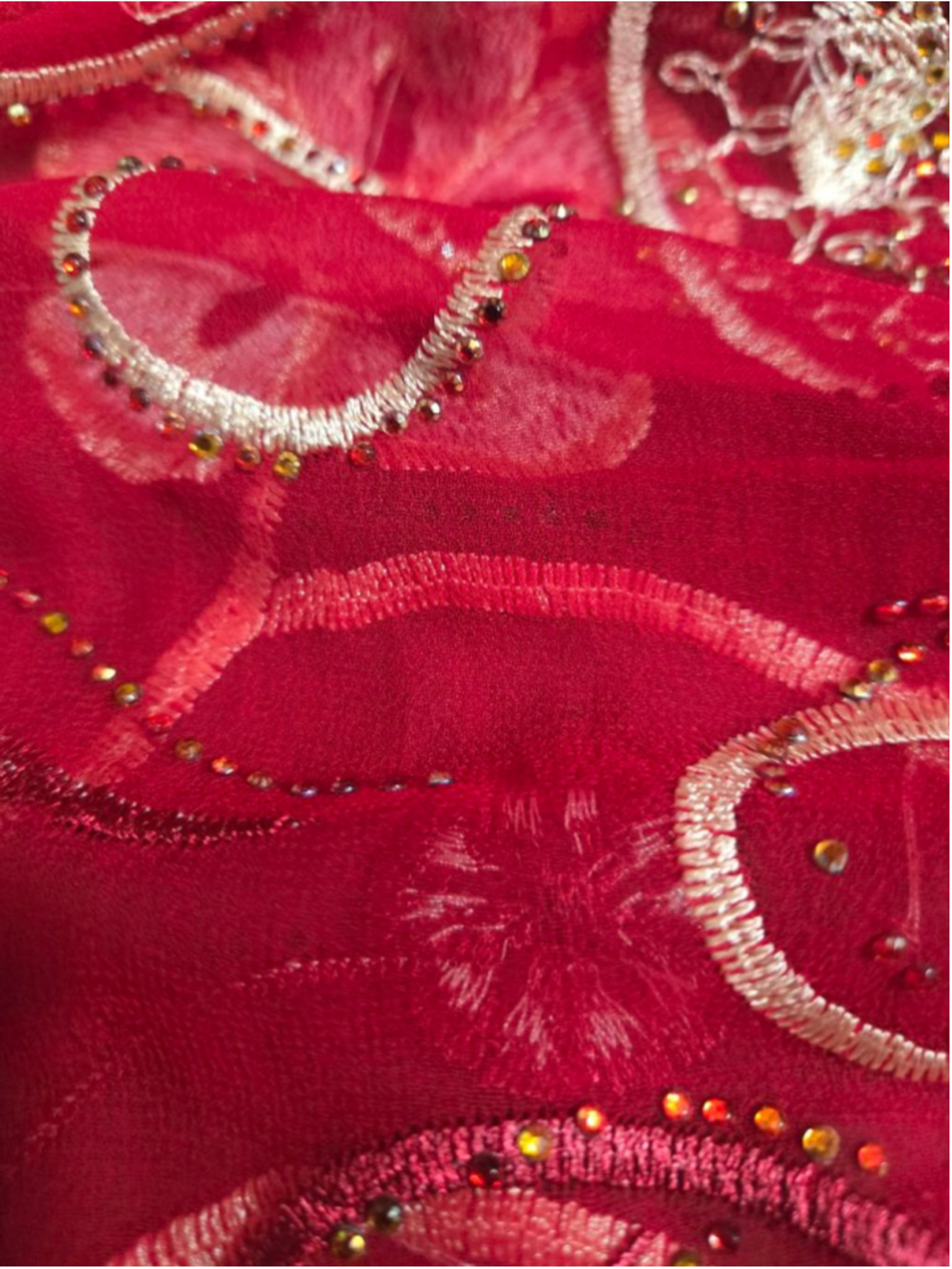 Red Gold Embroidered Kaftan or Cover Up completely sheer - Picture 7 of 9
